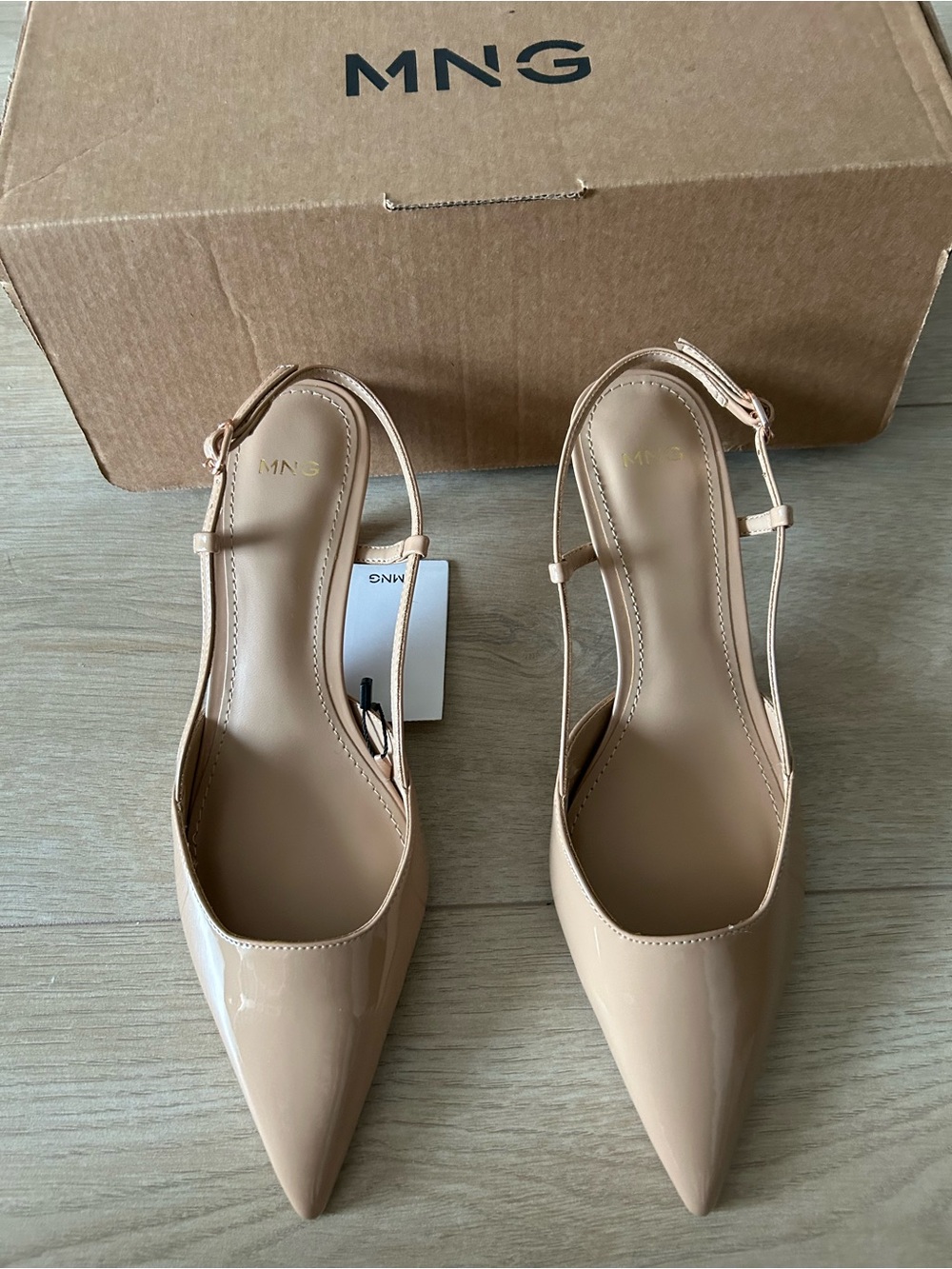 Mango Nude Patent Pointed-Toe Slingback Heels